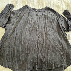 Old Navy Womens XXL Plus Size Gray Button Up Long Sleeve Blouse